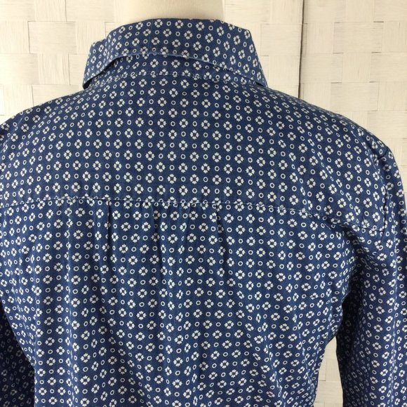 LOFT Blue Print Cotton Button Down Shirt, Size XS - Picture 2 of 7